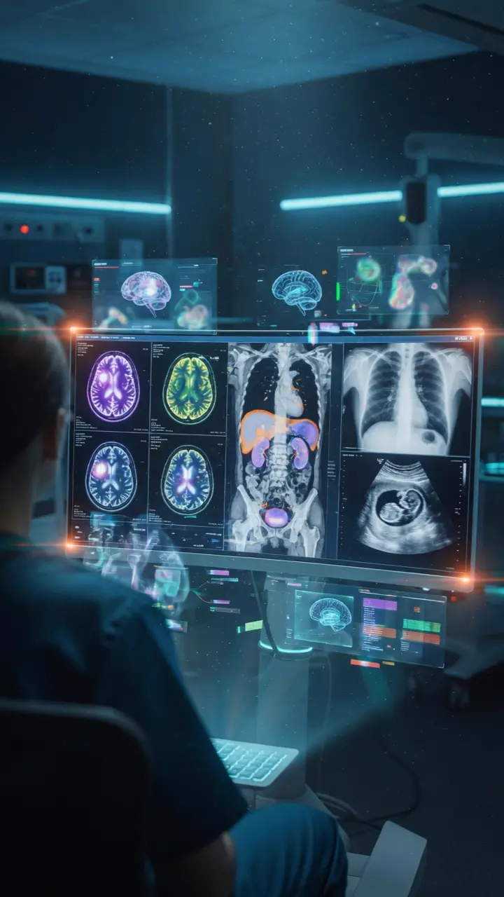 Estación de trabajo PACS con scans médicos
